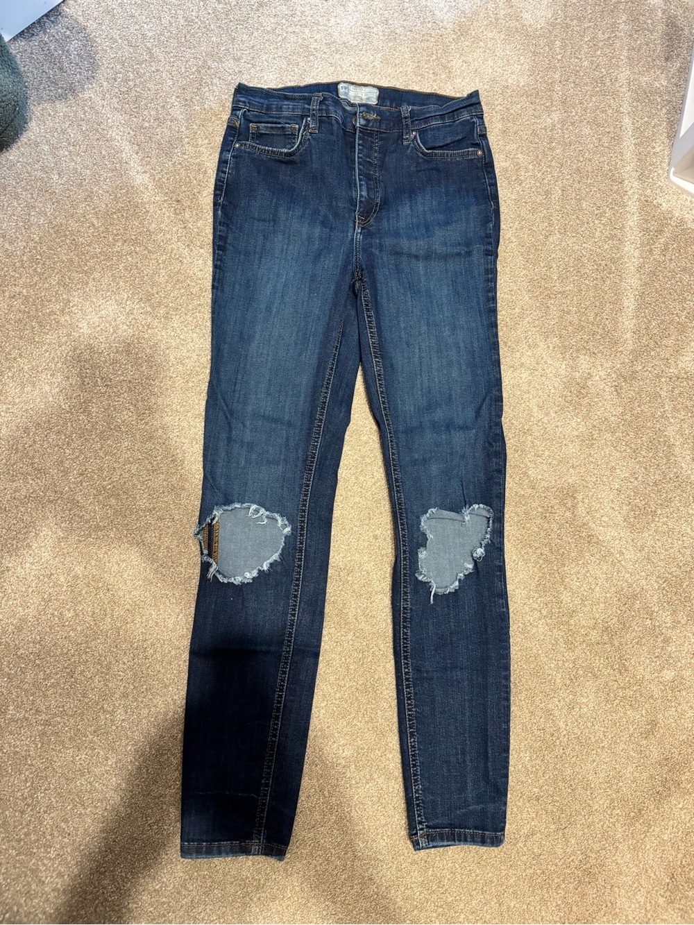 Free People Navy Blue Distressed Skinny Jeans
